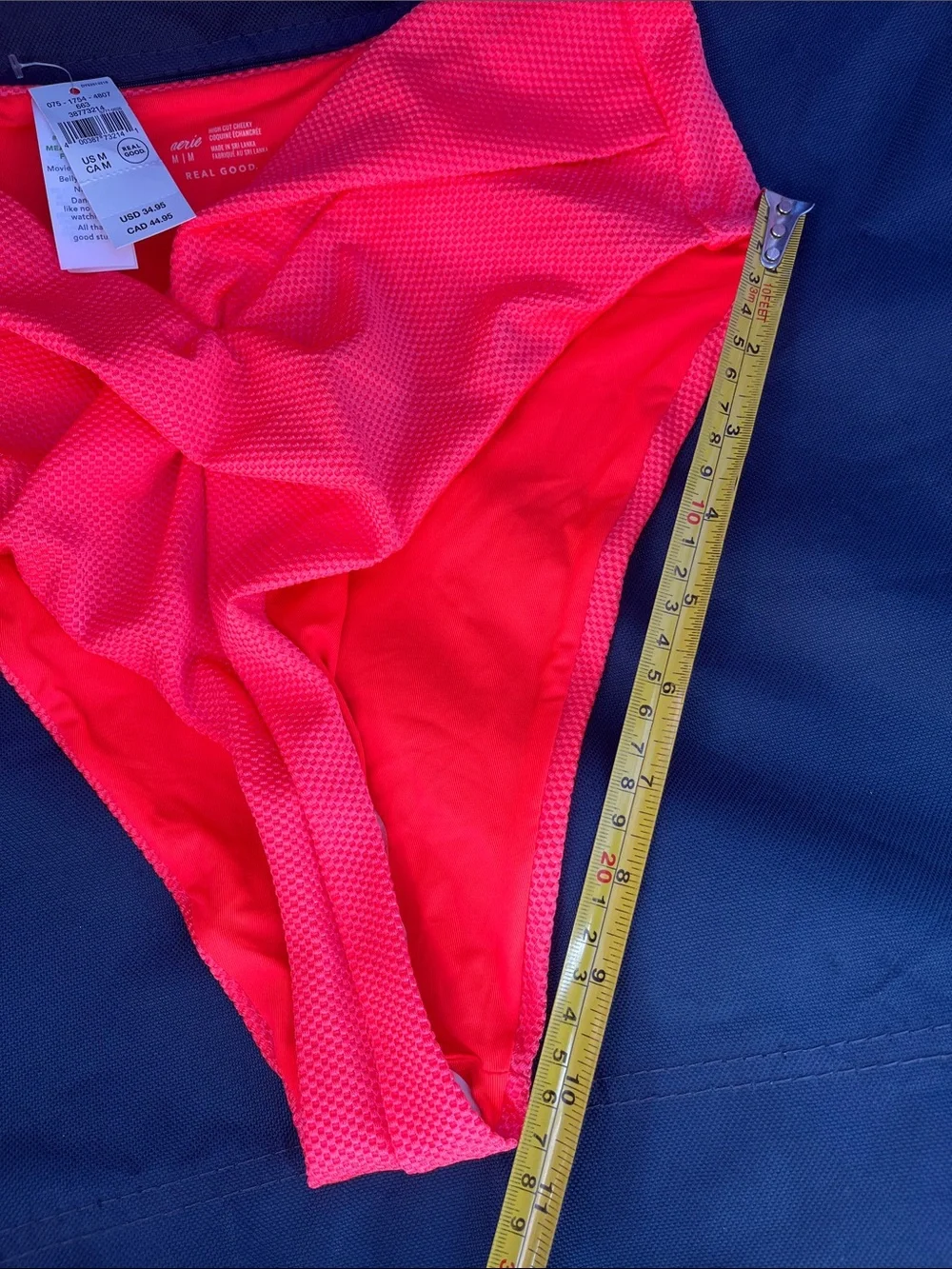 aerie High-Rise Textured Bikini Bottom — Neon Coral Pink